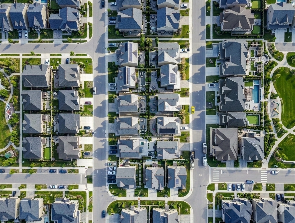 Aerial view of a residential development